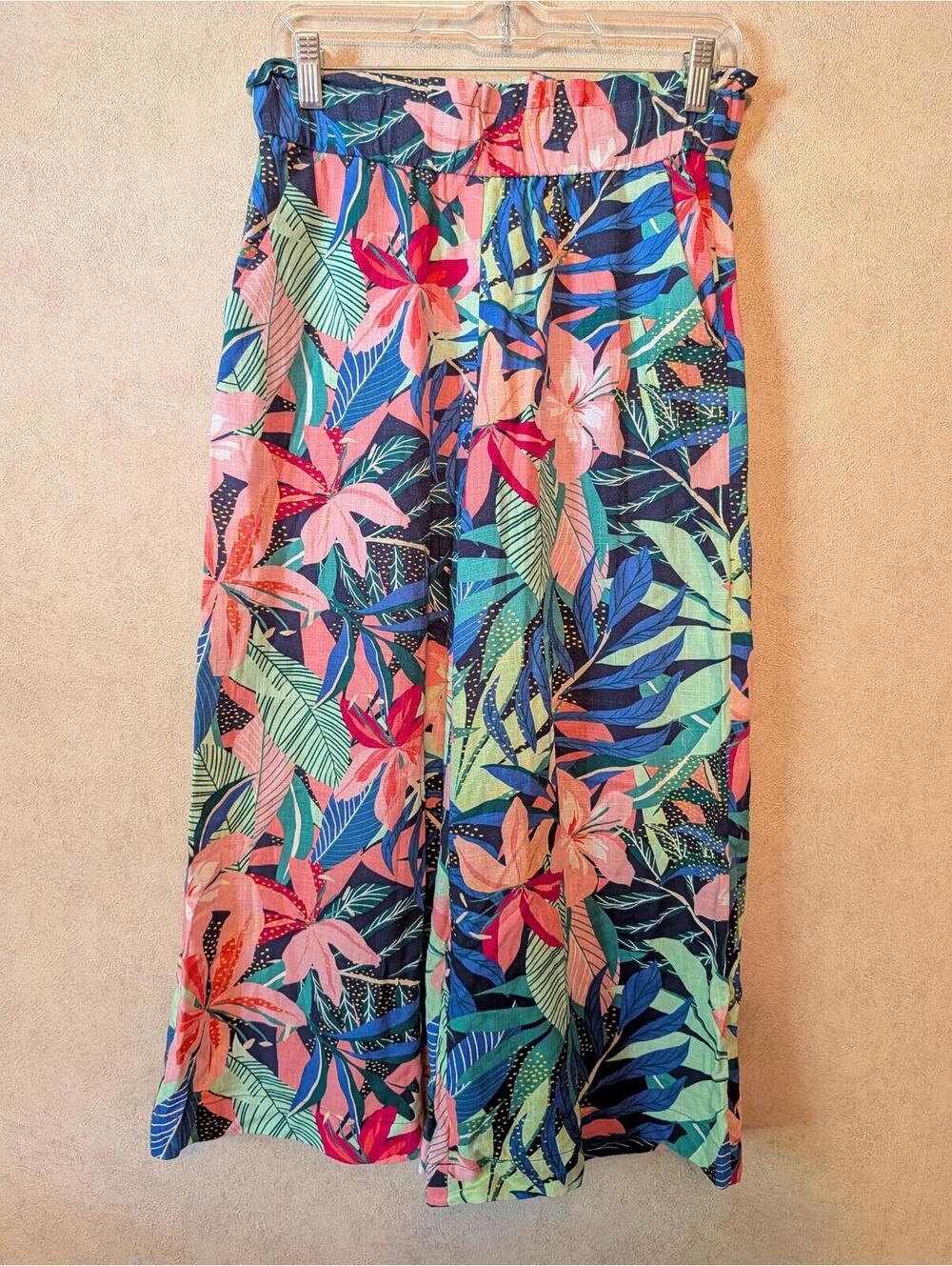 LOFT blue pink floral wide leg pants sz 4 - Picture 2 of 7